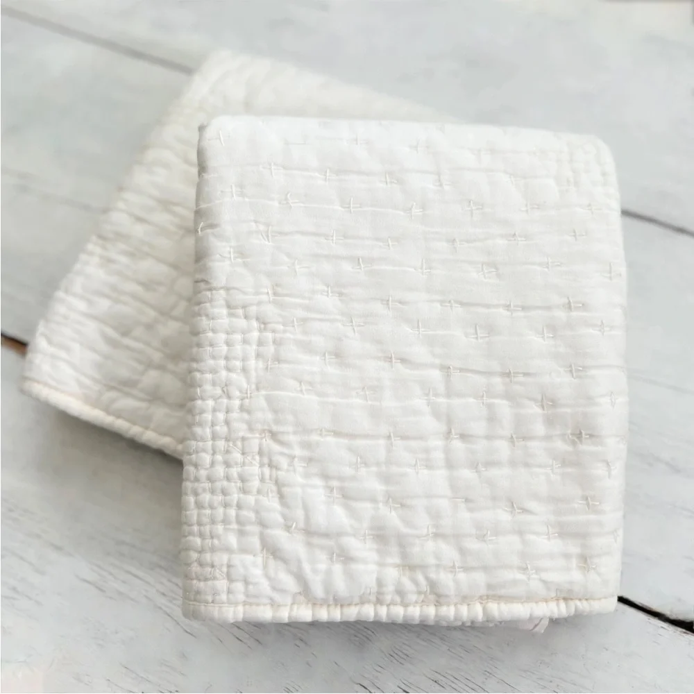 2 Pottery Barn Cotton & Silk Cross Stitch Standard Shams Ivory Cream White Pick - Picture 3 of 9